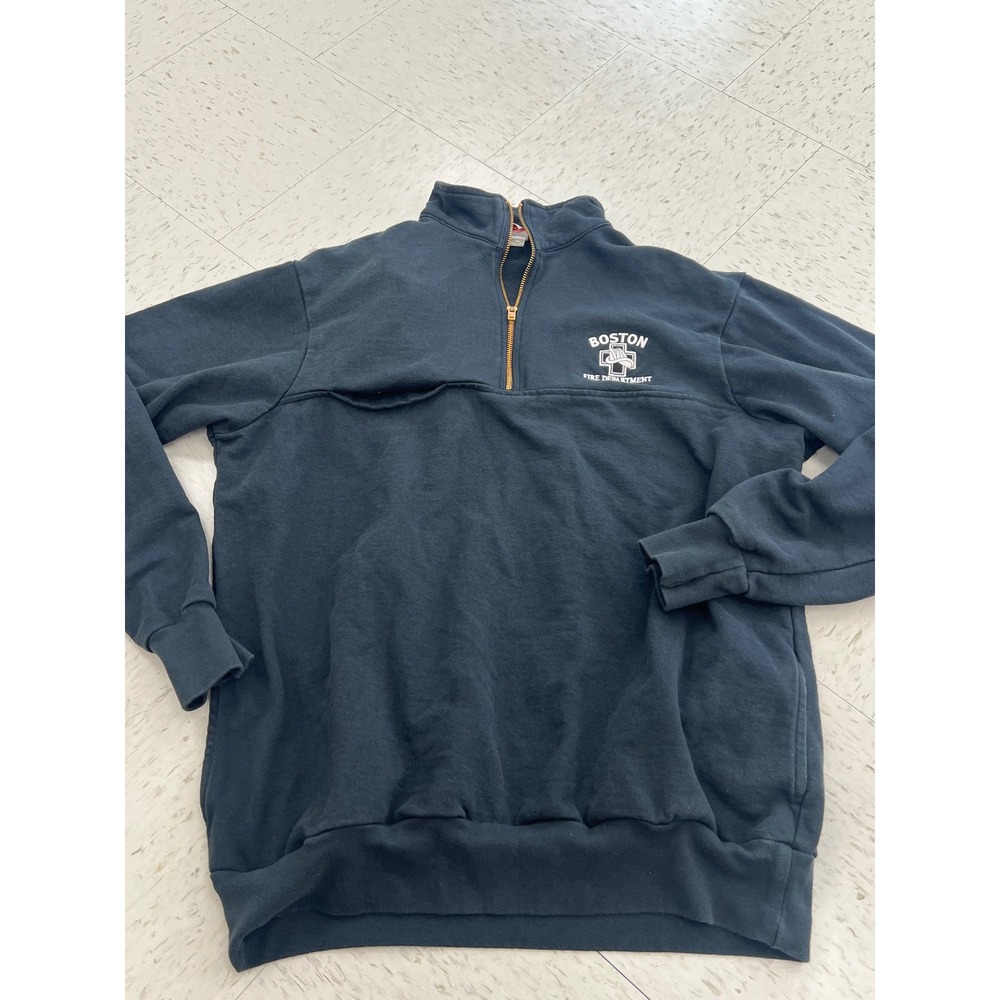 Union Line Boston Fire Department Quarter Zip Sweatshirt Mens XL Navy Blue USA
